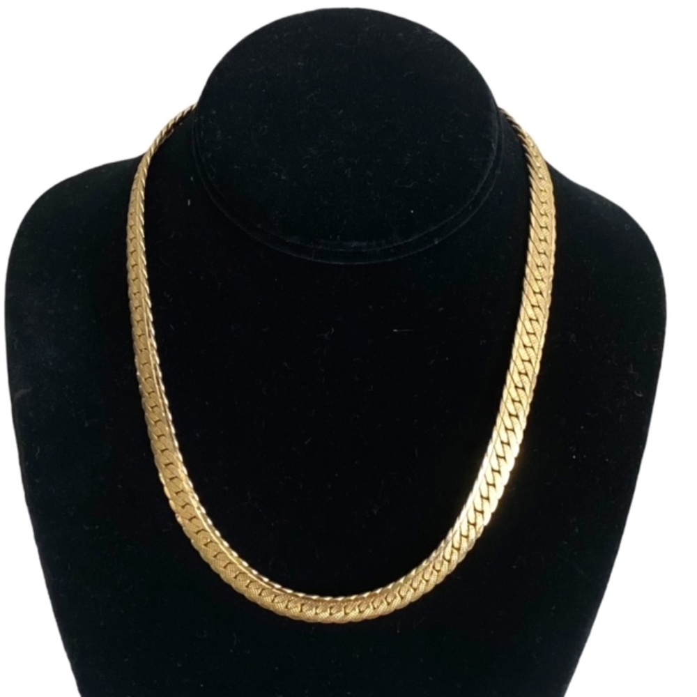 Vintage Gold Plated Wide Herringbone Chain Necklace